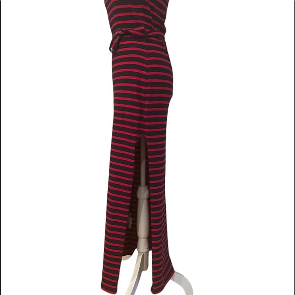 Miu Miu classic red & blue striped cotton dress w/a thin belt & sexy side slit. - Picture 3 of 10